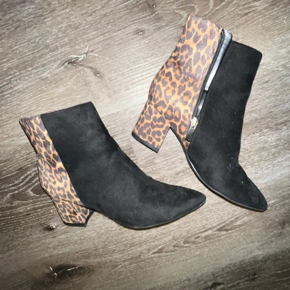 Nine West Black and Leopard Ankle Boots - Picture 3 of 6